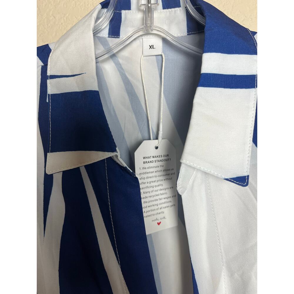 Made with Love | NWT Women's XL Blue & White Striped Wrap Dress - Picture 3 of 8